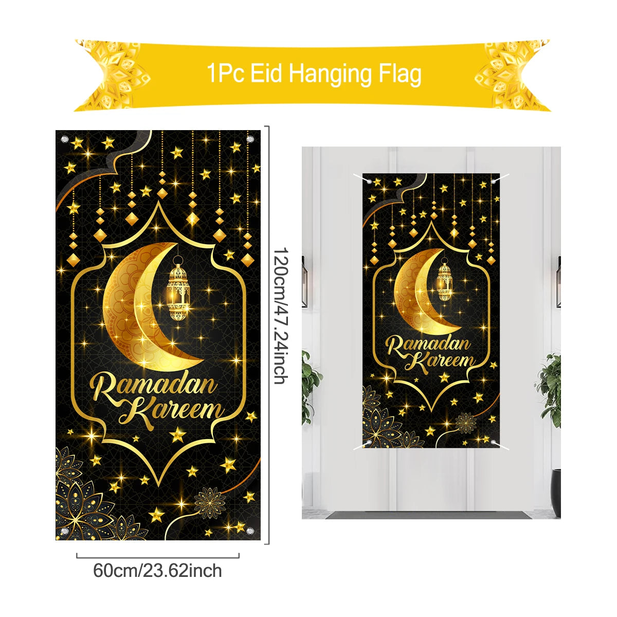 Ramadan Hanging Flag Ramadan Decoration For Home 2024 Kareem Aid EID Mubarak Muslim Islamic Festival Eid Al-fitr Party Supplies