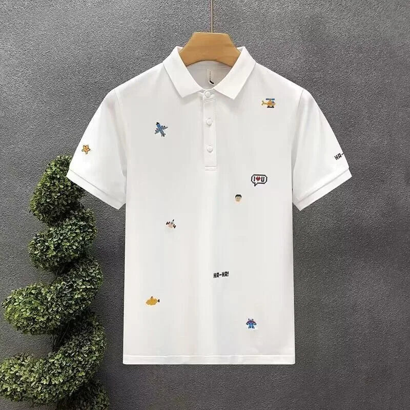 Men Short Sleeve Summer Casual High-quality Embroidery Cartoon Polo Breathable Shirt Men's Clothing T-Shirt for Men Classic