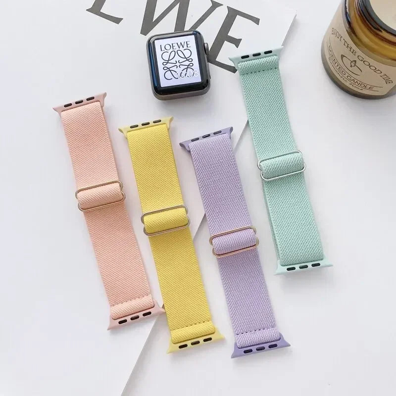 Bohemian Nylon Strap for Apple Watch ultra 2 49mm 41mm 45mm 38/40/44mm Elastic Shiny Bracelet iWatch Series 9/8/7 6 5 4 Se Band