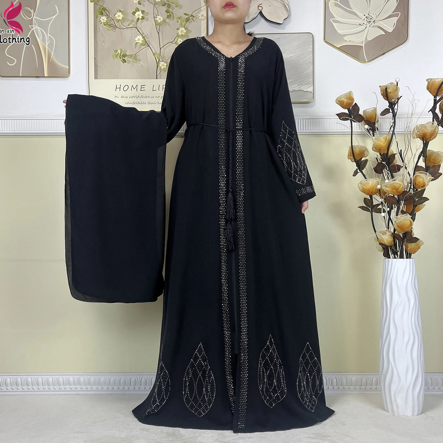 New Muslim Abayas For Women Long Sleeved Dress Dubai Lady Elegant Long Dress Islam Clothing African Abaya Loose Robe With Turban