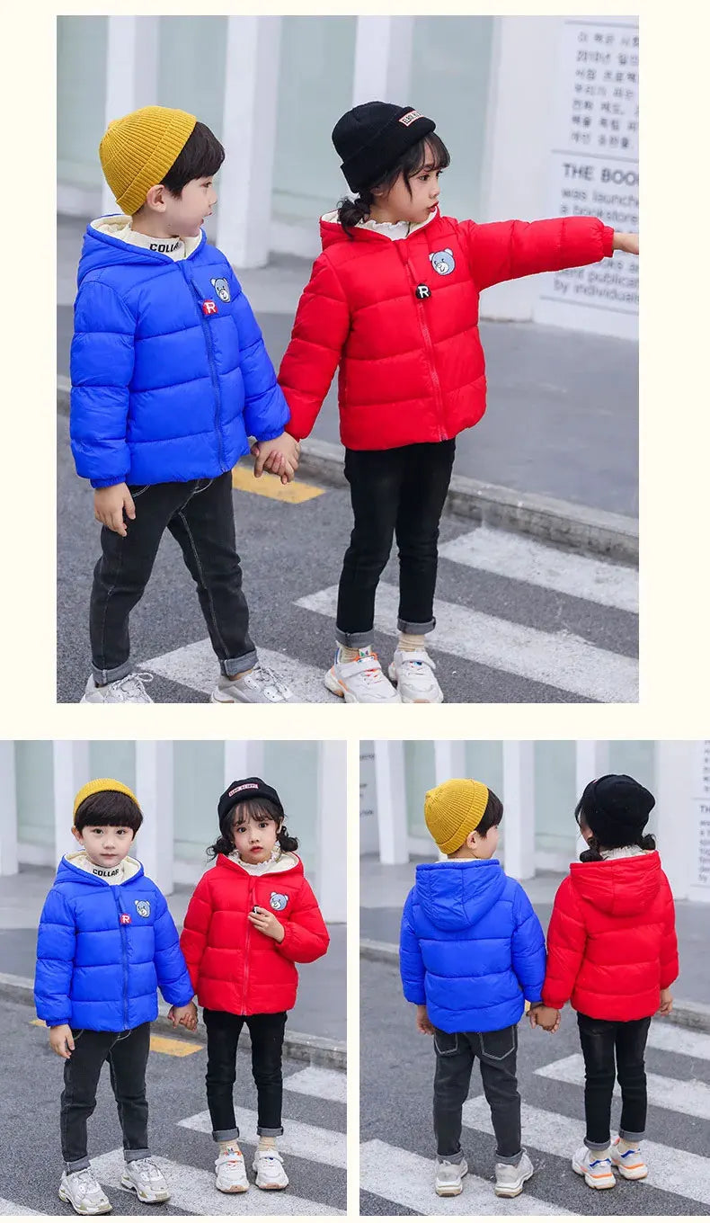 Kids Clothes Children's Jacket Coat Clothing Boy Girl Hooded Thicken Velvet Lining Keep Warm Down Jacket Children Clothing