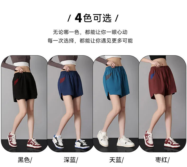 Shorts for Women Summer Fitness Shorts Biker Workout Running Sports Shorts Quick Drying Sportwear with Patchwork Pocket Trousers