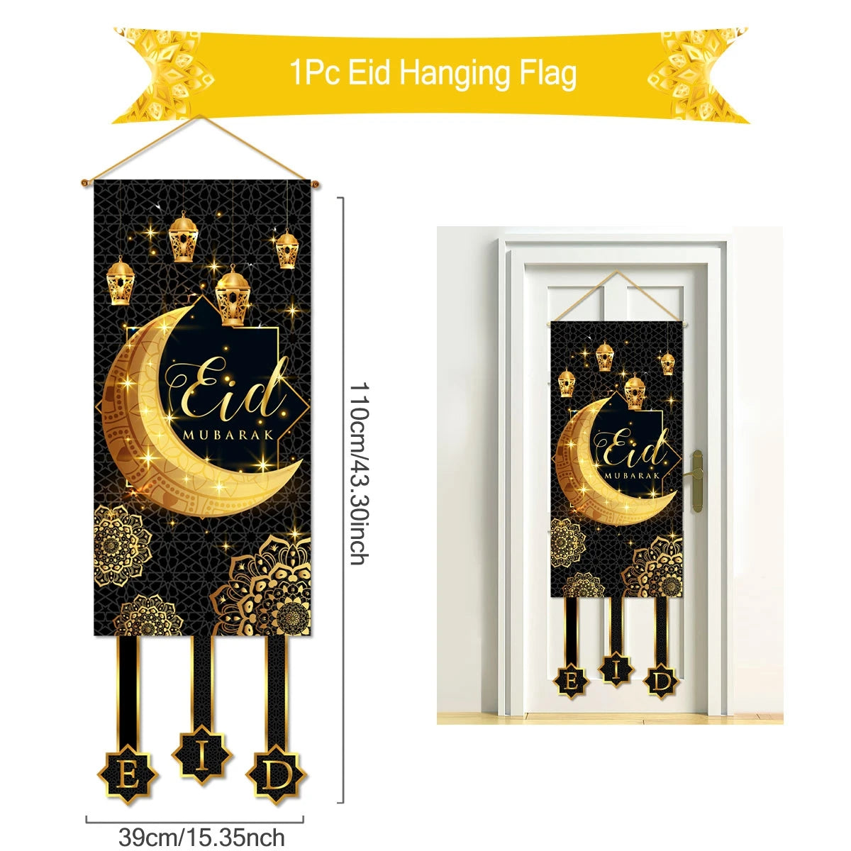 Eid Mubarak Decoration 2025 Hanging Flag Ramadan For Home Door Islamic Muslim Party Decor Ramadan Kareem Banner Eid Al-Fitr Gift