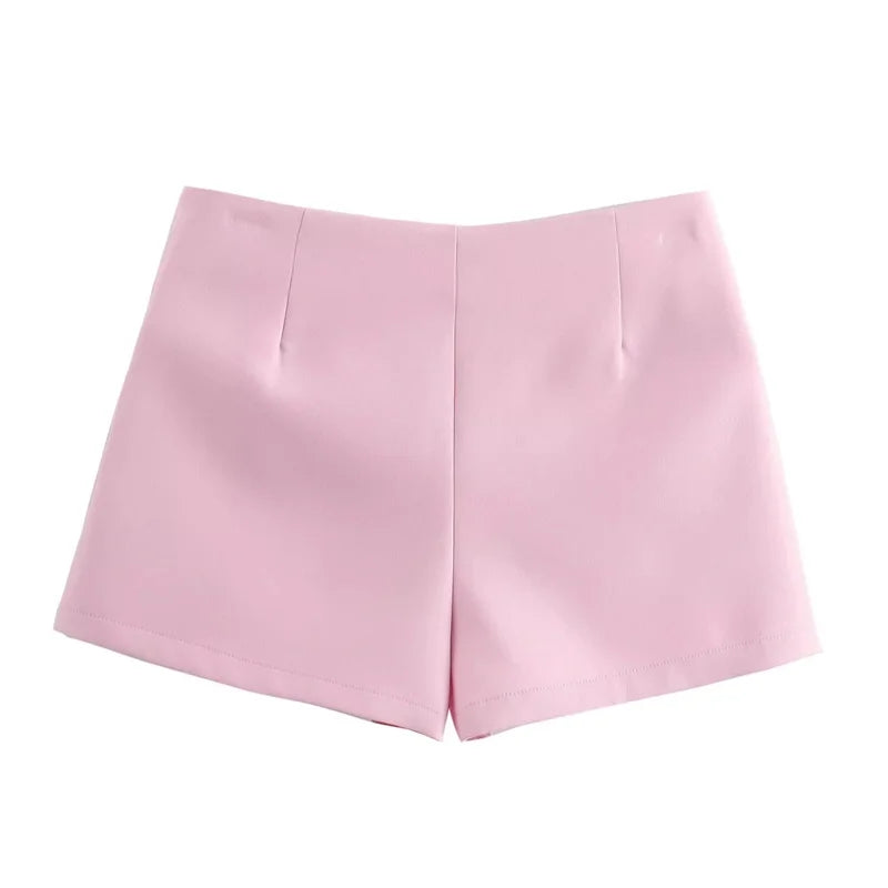 TRAF 2024 Pink White Mini Skirt Woman Fashion Bow Skort For Women Summer Slit Short Skirt Woman Split High Waist Skirt Shorts