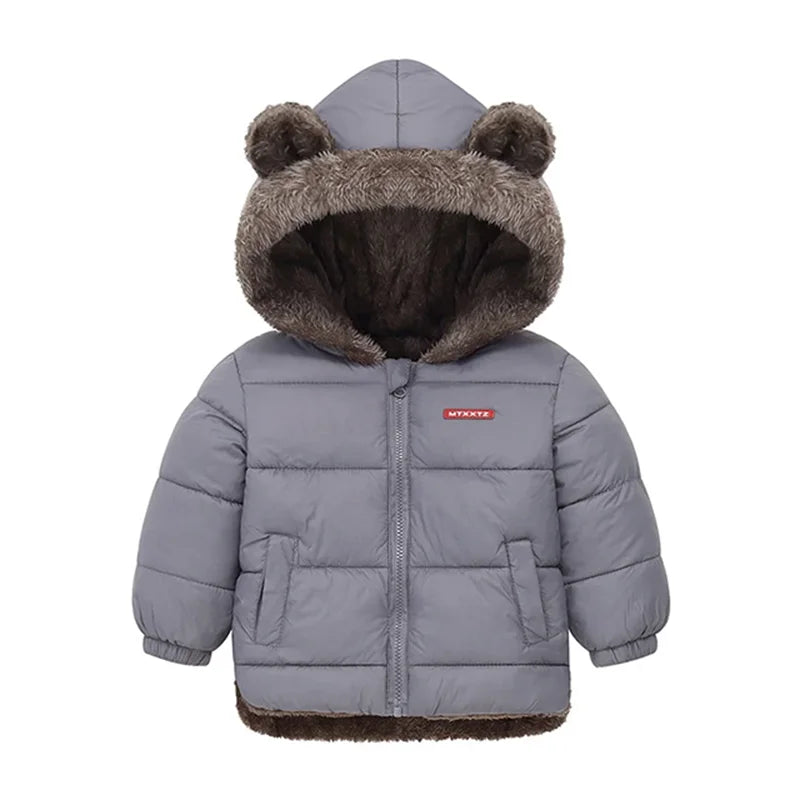 Children Thick Down Jackets Winter Thicken Plush Coats For Boys Girls Solid Color Hooded Jackets 2-6 Years Kids Parka Outerwear