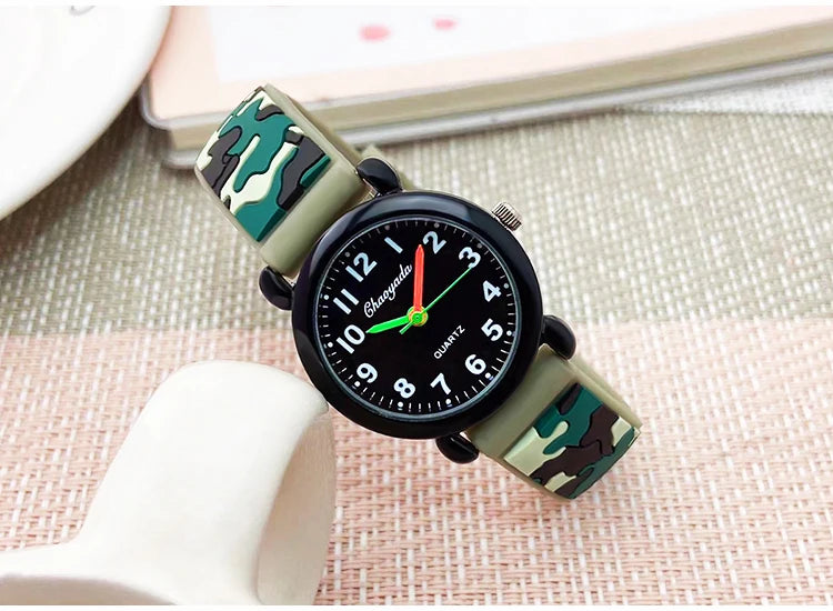 2024 summer boys girls fashion camouflage silicone strap quartz watches children kids students digital cool waterproof clocks