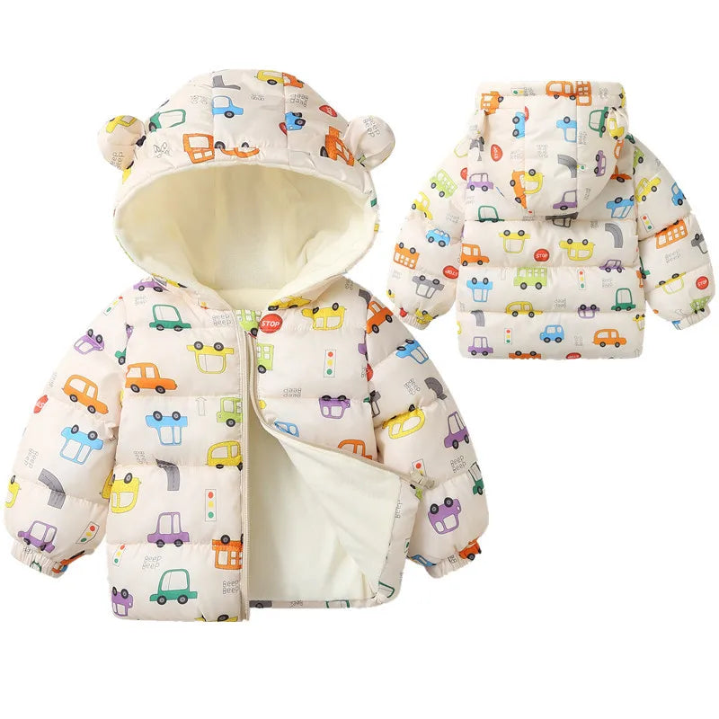 Winter Baby Kids Fleece Jacket For Children Cartoon Coats Autumn Boys Warm Hooded Down Jackets Girls Plush Warm Outerwear