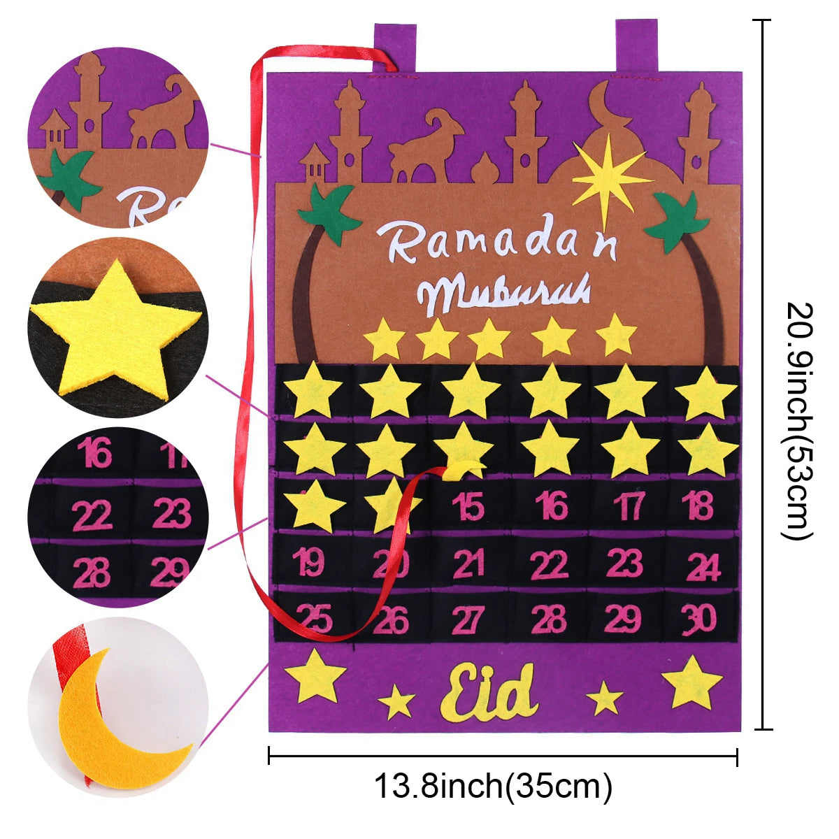 Ramadan Countdown Felt Calendar Eid Mubarak Decorations For Home Islamic Muslim Party Decor Ramadan Kareem Eid Al Adha Kid Gifts