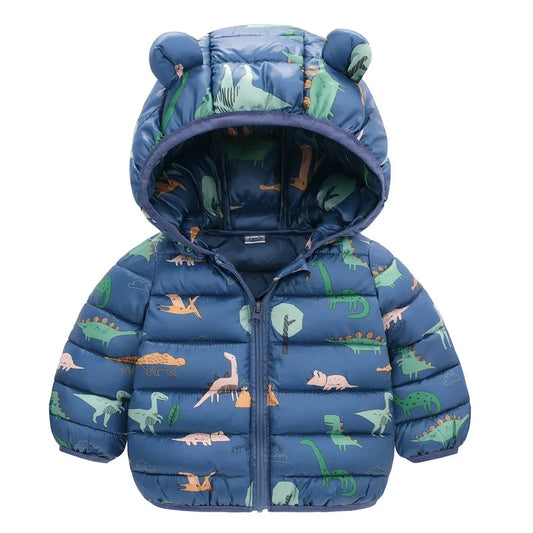 Baby Kids Jacket For Girls Hooded Coats Winter Children Cartoon Print Light Outerwear Infants Girls Boys Jacket Cotton Down Coat