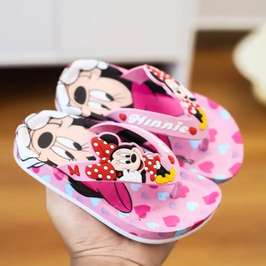 Disney Children's Flip-Flop Summer Indoor Cartoon Girl Mickey Mouse Sandals Princess Girl Slippers Pink Blue Shoes Size 24-35