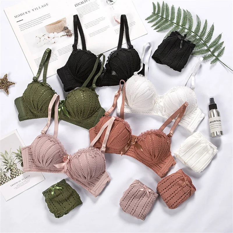 Wireless Bra Set Japanese Fashion Underwear Lace Push Up Bra Sets Pure Desire Soft Brassiere Cute Sweet Girl's Lingerie Sets