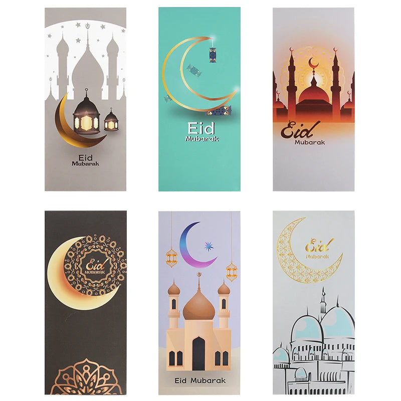 6pcs Eid Mubarak Cash Envelopes Money Cards Paper Bag 2025 Ramadan Islamic Muslim Festival Party Decor Supplies Eid Al-fitr Gift