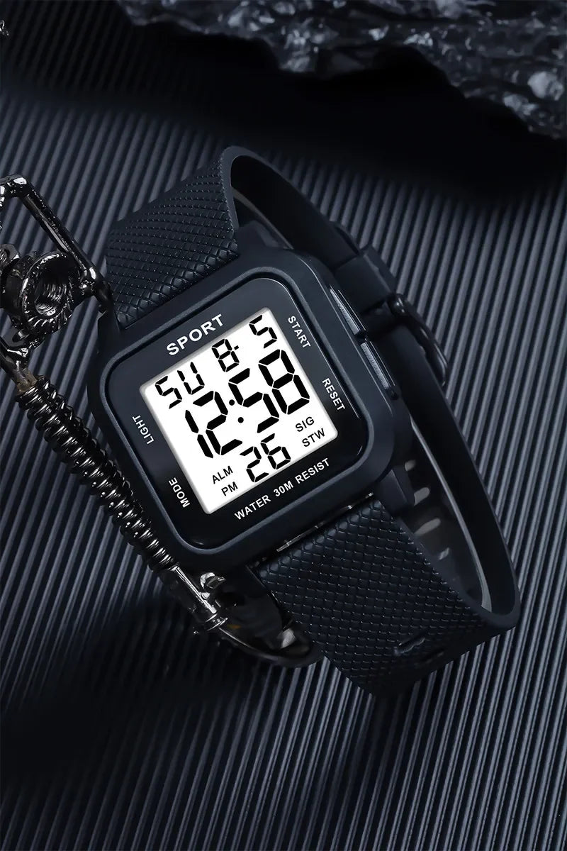 YIKAZE Black Sports Watch Men's Digital Watch Alarm Chrono Clock 3Bar Waterproof Military Men Watches LED Electronic Wristwatch