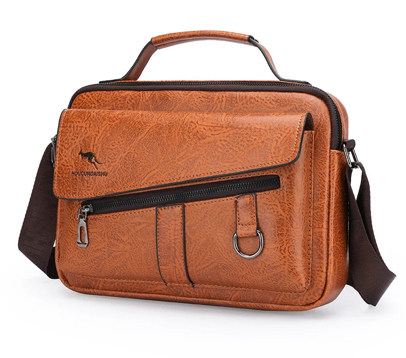 Kangaroo Brand Men Shoulder Bag Leather Messenger Bag For Men Office Business Briefcase Small Handbag Male Crossbody Side Bags