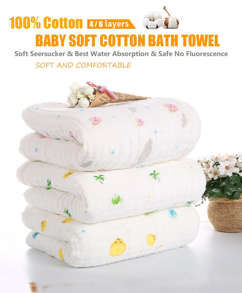 Baby BathTowel Boys Girls 100% Cotton Children Baby Towels Blanket For Newborn Bathrobe 6 Layers Gauze Washcloth Infant Swaddle