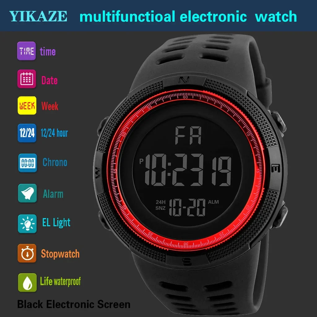 YIKAZE Y01 Military Men Sports Wristwatch Multifunction Men's Digital Watches Waterproof Clock Student Electronic Watch for man