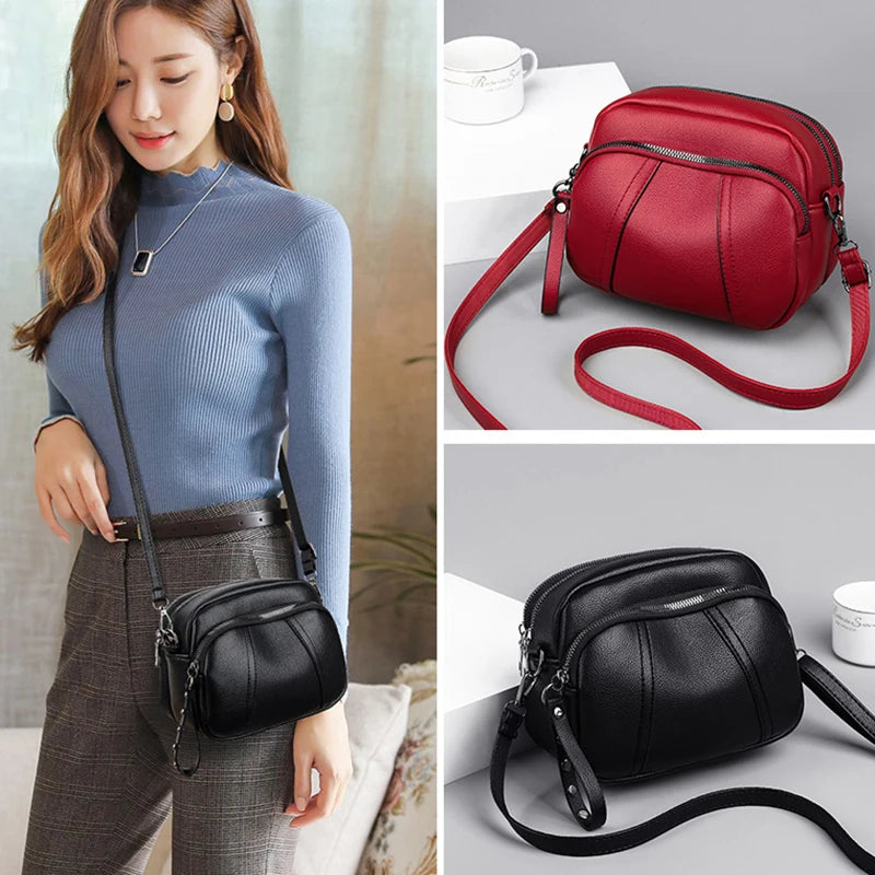 Solid Color Fashionable Rivet Zipper Women's Mobile Phone Bag Simple Soft Leather Shoulder Crossbody Small Square Bag