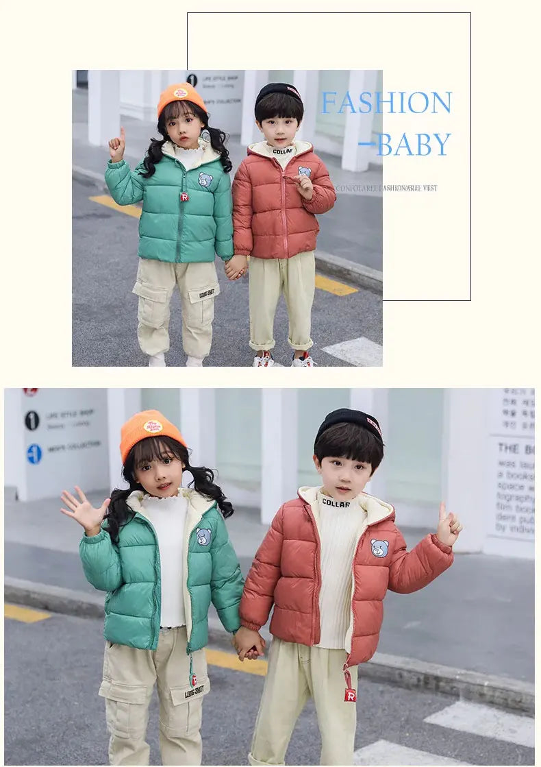 Kids Clothes Children's Jacket Coat Clothing Boy Girl Hooded Thicken Velvet Lining Keep Warm Down Jacket Children Clothing