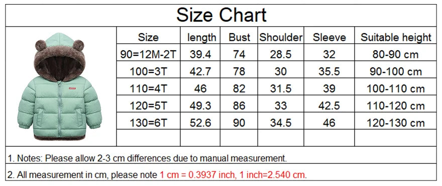 Children Thick Down Jackets Winter Thicken Plush Coats For Boys Girls Solid Color Hooded Jackets 2-6 Years Kids Parka Outerwear