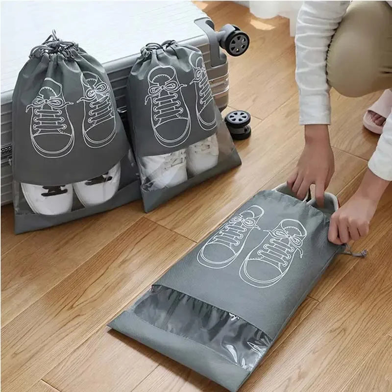 10PCS Portable Shoe Storage Drawstring Eco Storage Bag for Sundries Travel Makeup Bag Waterproof Transparent Plastic Storage Bag