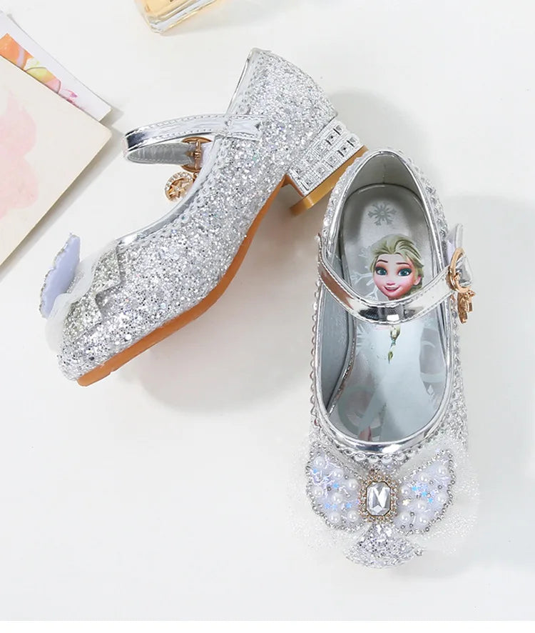 Disney Girls' Princess  Sandals Shoes Children's Shoes Elsa Children's Shoes Girls Fashion Baby Pink Blue High Heel Shoes Size