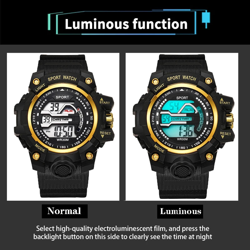 YIKAZE Y03 Men's Digital Watch Waterproof Luminous Men Sports Watches Date Army Military Electronic Wristwatch Relogio Masculino