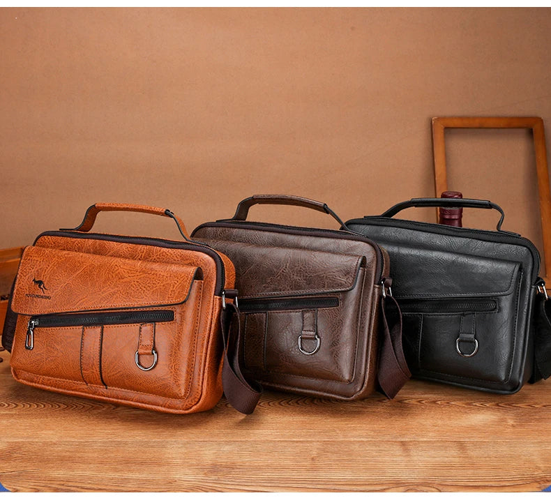 Kangaroo Brand Men Shoulder Bag Leather Messenger Bag For Men Office Business Briefcase Small Handbag Male Crossbody Side Bags