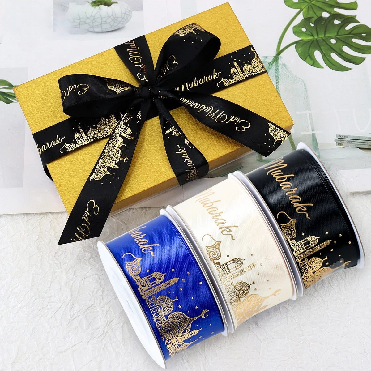 Eid Mubarak Ribbons Gift Wrap Satin Ribbon Ramadan Decor 2025 For Home Ramadan Kareem Islamic Muslim Party Eid Al Adha Gifts