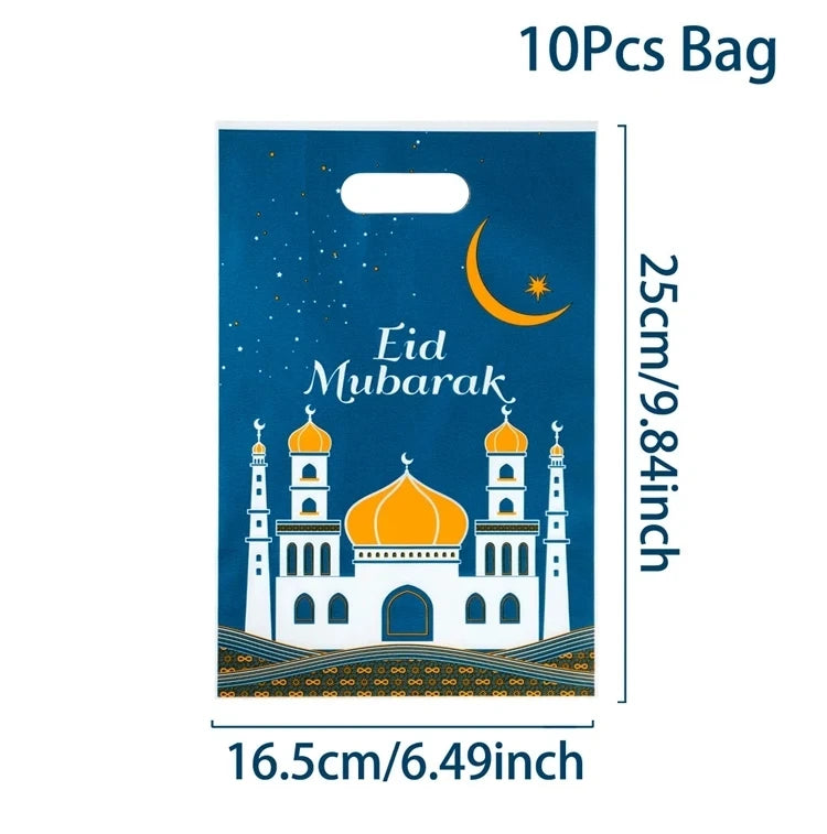 50pcs Eid Mubarak Gift Bags Plastic Bag Cookie Candy Ramadan Kareem Decoration 2024 Islamic Muslim Party Packaging Bag Pouch