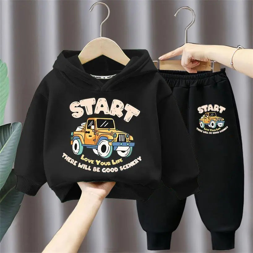 Spring Autumn Hooded Sweatshirt and Long Pant Two Piece Set for Children Pullover Sets Boys Tracksuit Kids Sport Clothing Suit