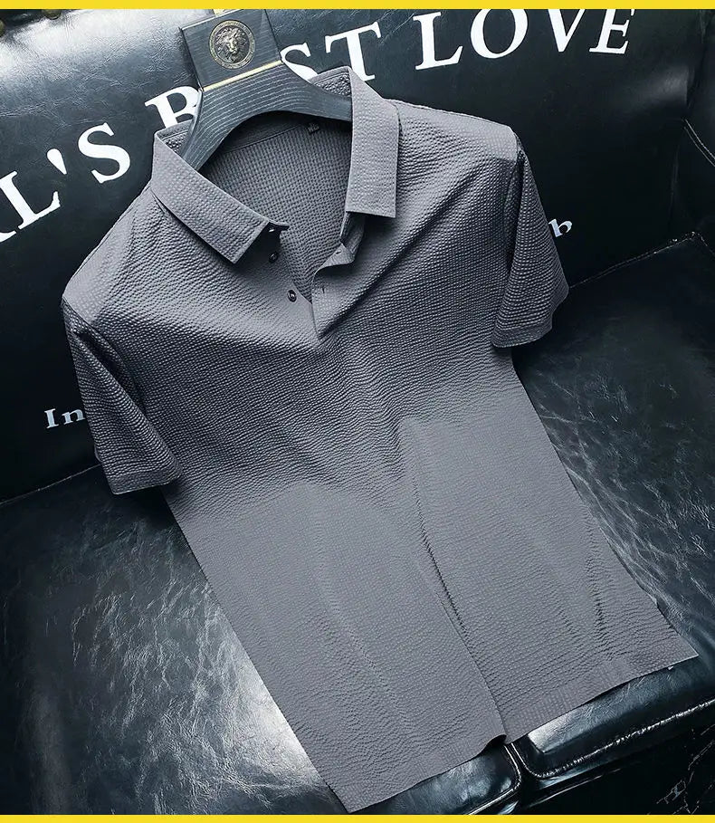 Summer New Luxury Polo T-shirt Men's Business Fashion Loose Button Lapel Breathable Short Sleeved Gentleman T-shirt Men's M-4xl