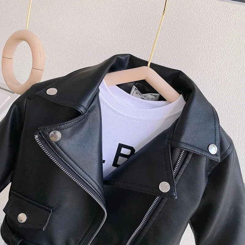 Spring New Girls Leather Jackets For 2-8 Years Children Classics Fly Coats Kids Clothing Baby Girls Fashion Pu Outerwear