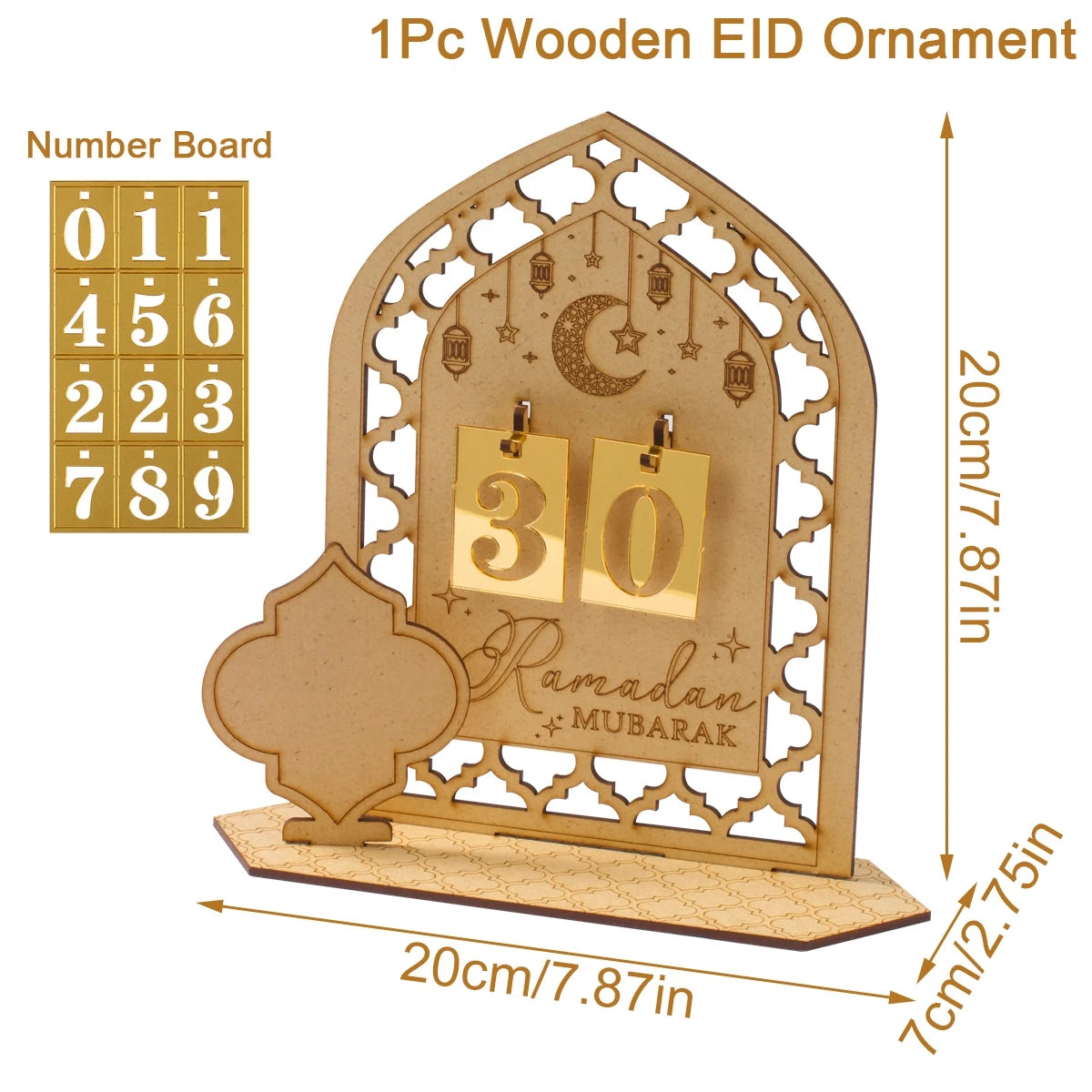 Acrylic Ramadan Countdown Calendar EID Mubarak Ornament Ramadan Decorations for Home Muslim Islamic Festival Party Supplies 2024