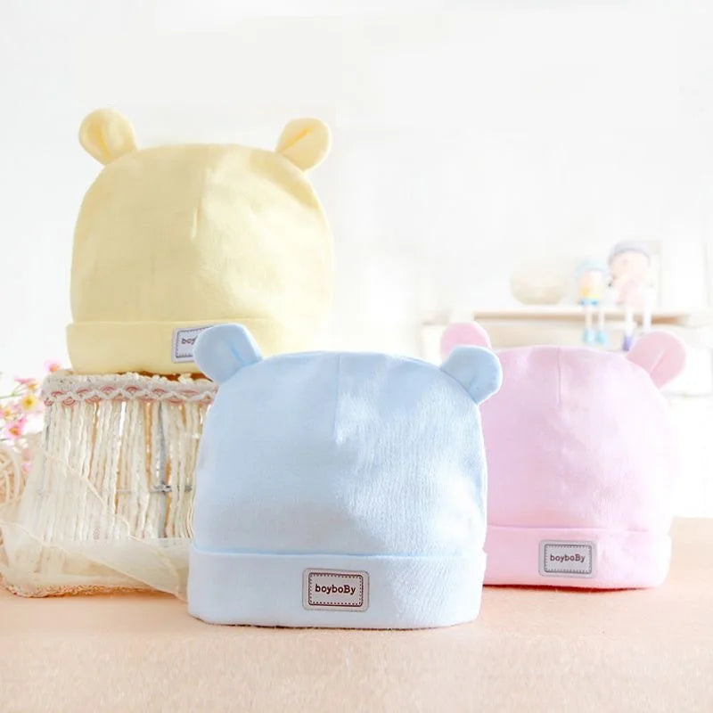 Baby Hat for Newborn Solid Color Cap Kids Bunny Hats Children Soft Cotton Breathable Sweat-Absorbent Boys Girls Baby Stuff