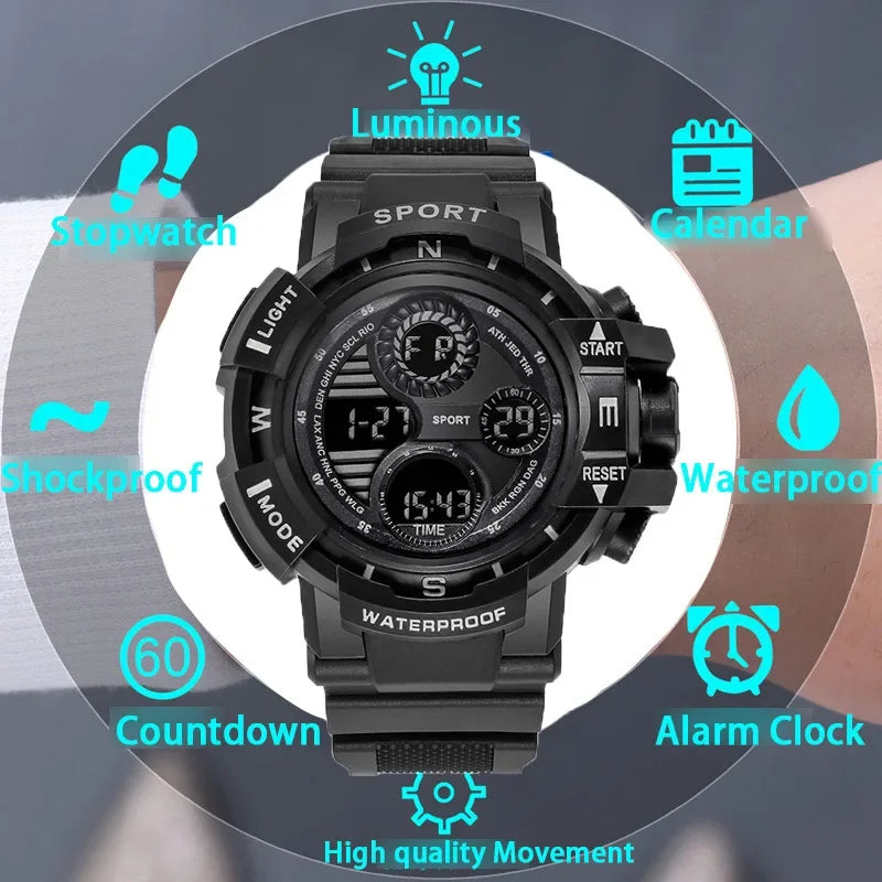 YIKAZE Men's LED Digital Watch Men Sport Watches Fitness Electronic Watch Multifunction Military Sports Watches Clock Kids Gifts