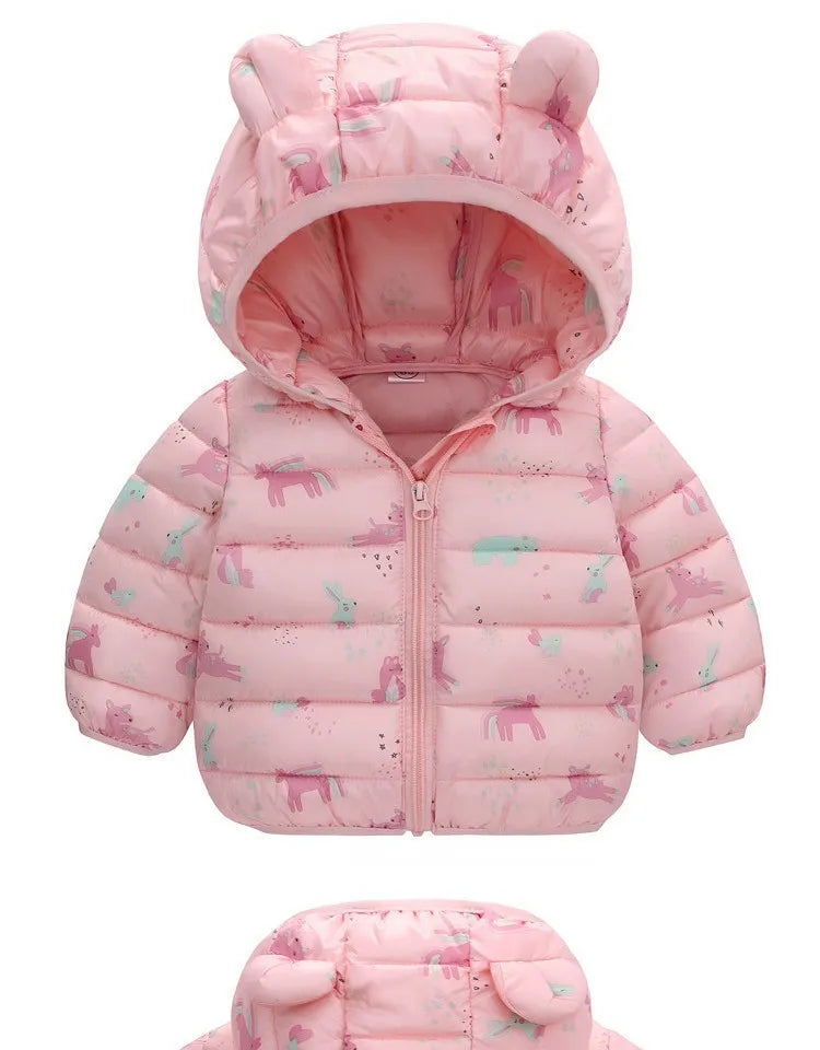 Baby Kids Jacket For Girls Hooded Coats Winter Children Cartoon Print Light Outerwear Infants Girls Boys Jacket Cotton Down Coat