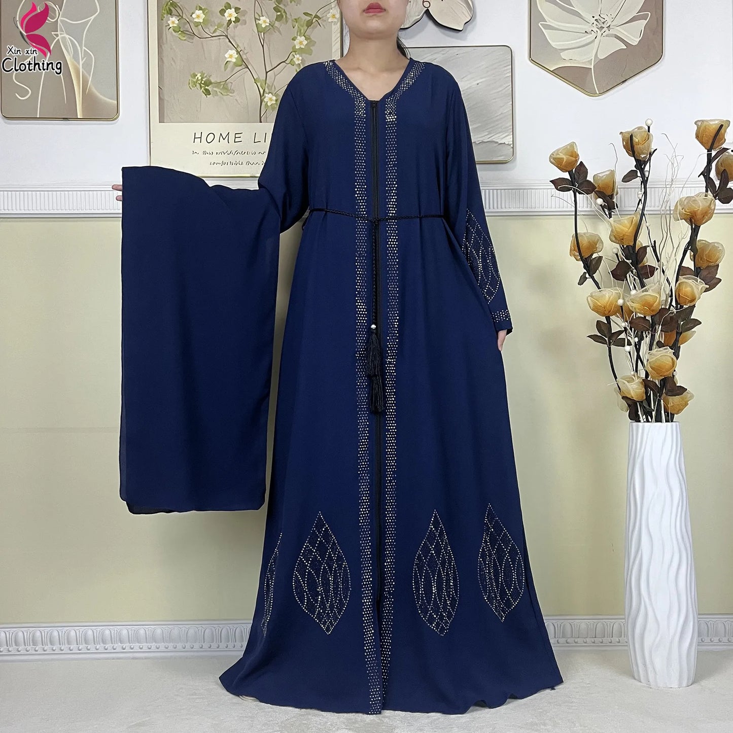 New Muslim Abayas For Women Long Sleeved Dress Dubai Lady Elegant Long Dress Islam Clothing African Abaya Loose Robe With Turban