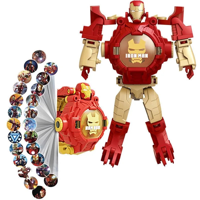 Disney 24 Projection Patterns Spiderman Children Watches for Boy Deformation Robot Projection Electronic Clock Kids Christmas