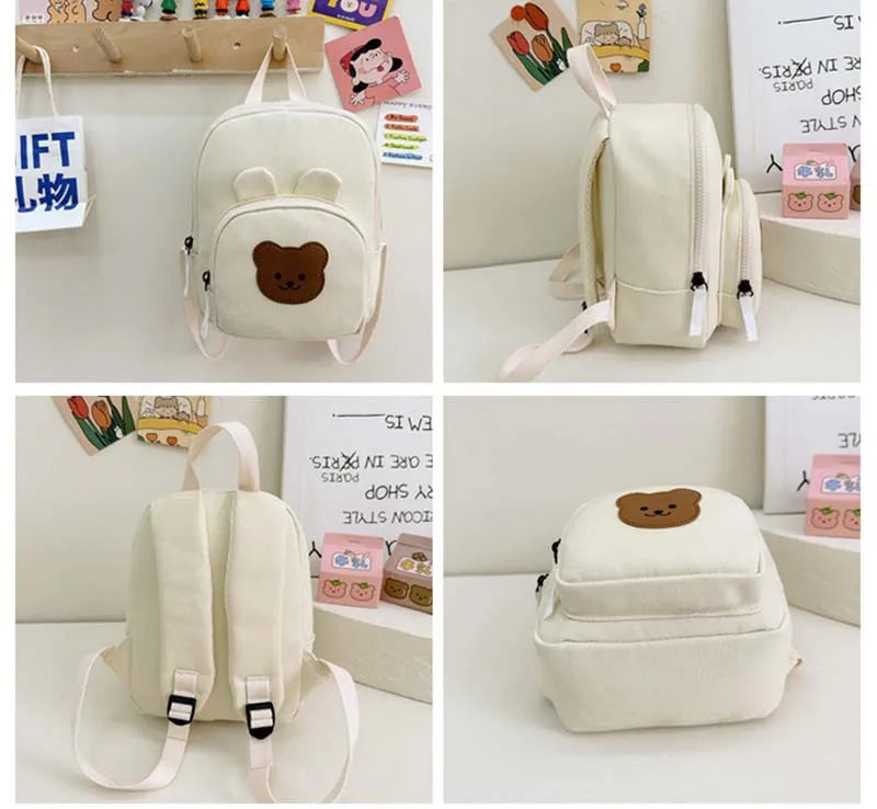 Korean Canvas Kids Backpack Kawaii Children's Handbags for Girl Kindergarten Boy Schoolbag Cartoon Bear Bunny Toddler Bag 2023