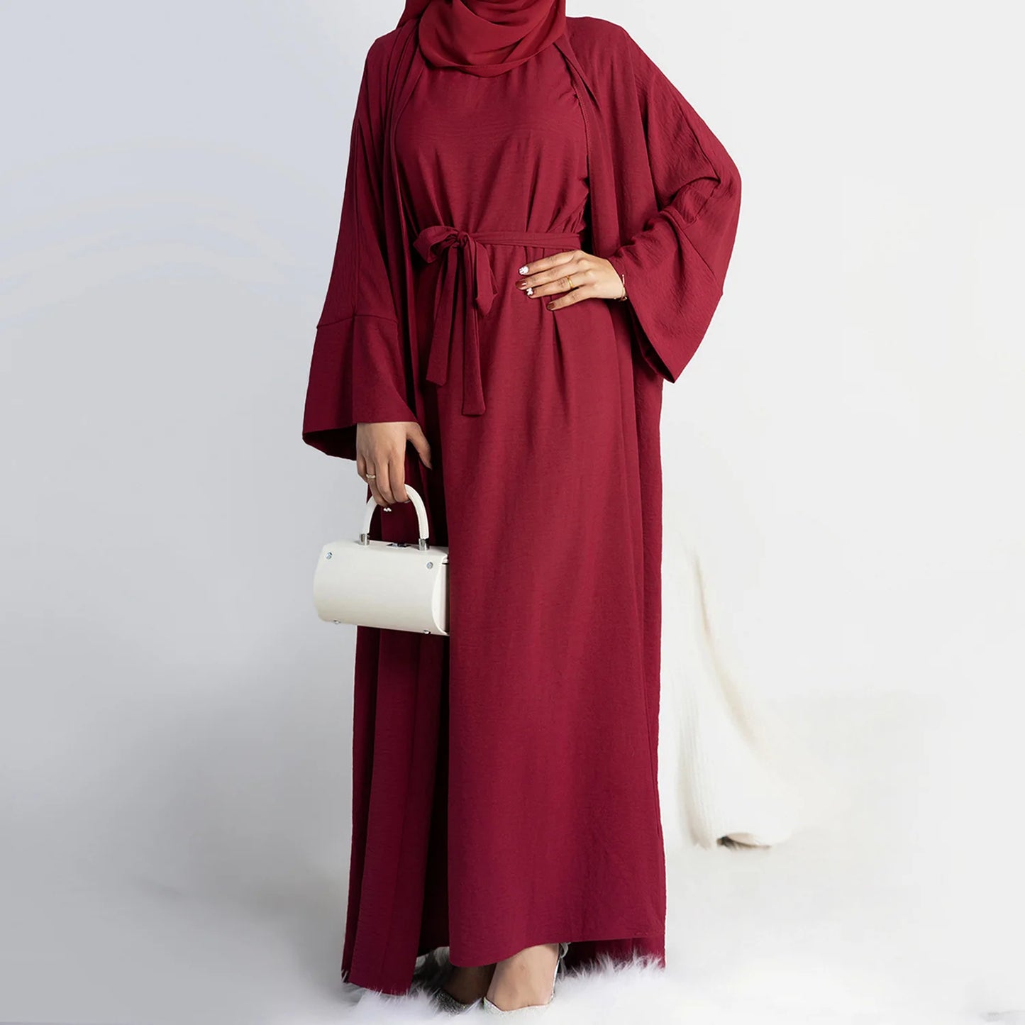 Women Open Abaya Kaftan Dubai Turkey 2 Piece Muslim's Set Luxury Islam Robe African Dress Kimono Morocco Clothing Caftan Fashion