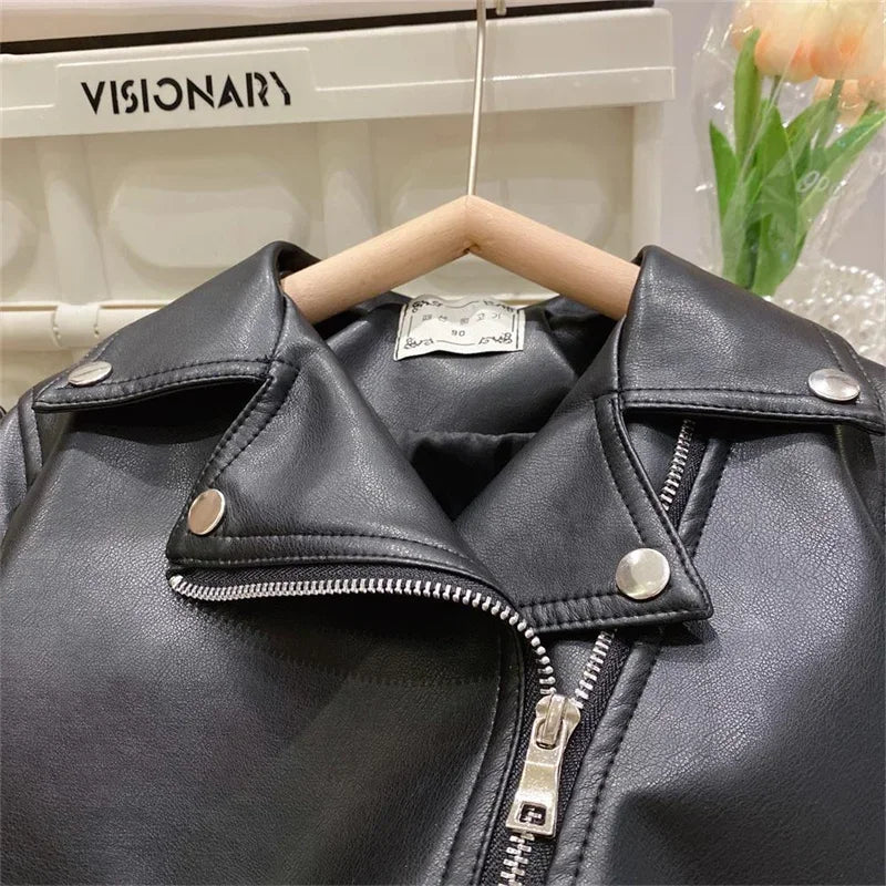 Spring New Girls Leather Jackets For 2-8 Years Children Classics Fly Coats Kids Clothing Baby Girls Fashion Pu Outerwear