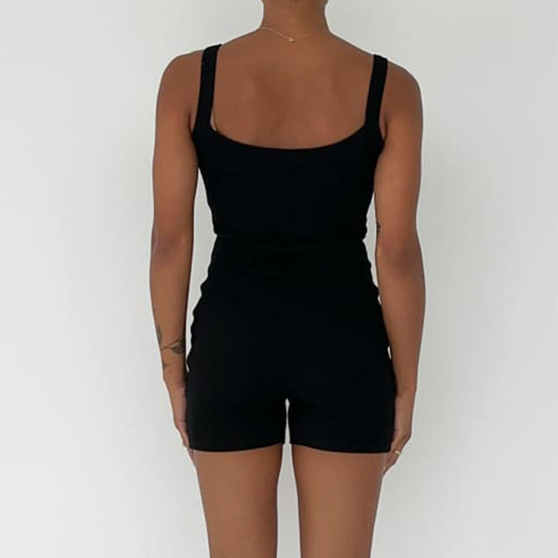 Summer Casual Rib Knitted Playsuit Women Sleeveless Skinny Romper O Neck Short Jumpsuit Wrap Bodycon Female Playsuit Overalls