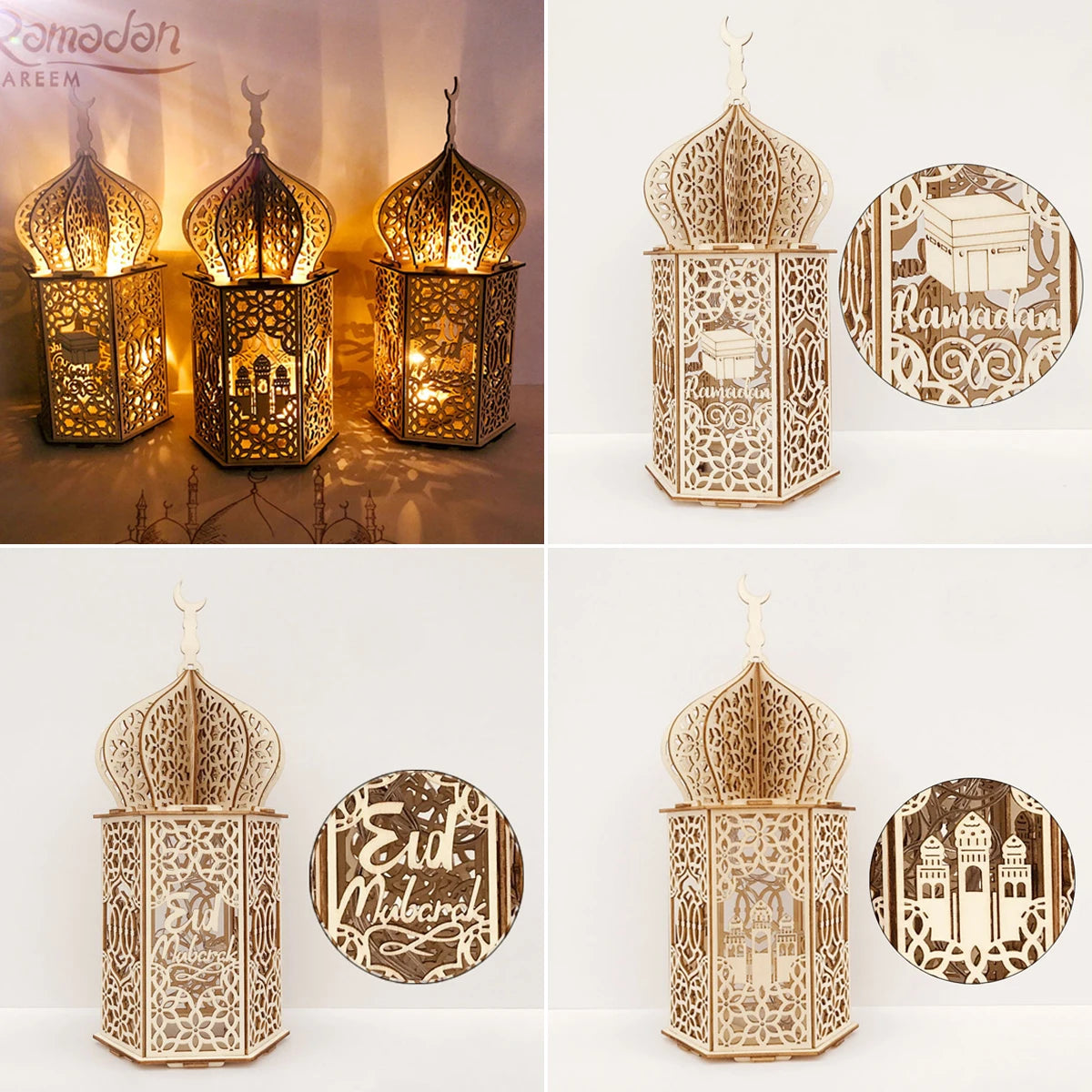 Wooden Palace Ornament Ramadan Decoration For Home 2024 Aid Eid Mubarak Ramadan Kareem Islamic Muslim Festival Party Gift Decor