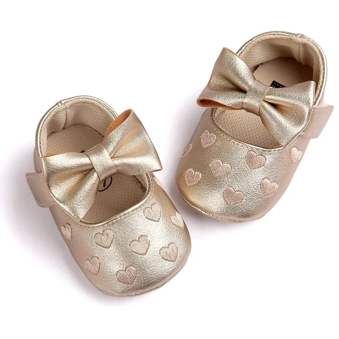 Meckior Baby Shoes Classic Dress Cute Bow-knot Heart Anti-slip Soft Sole First Walkers Infant Baby Girls Toddler Shoes 0-18m