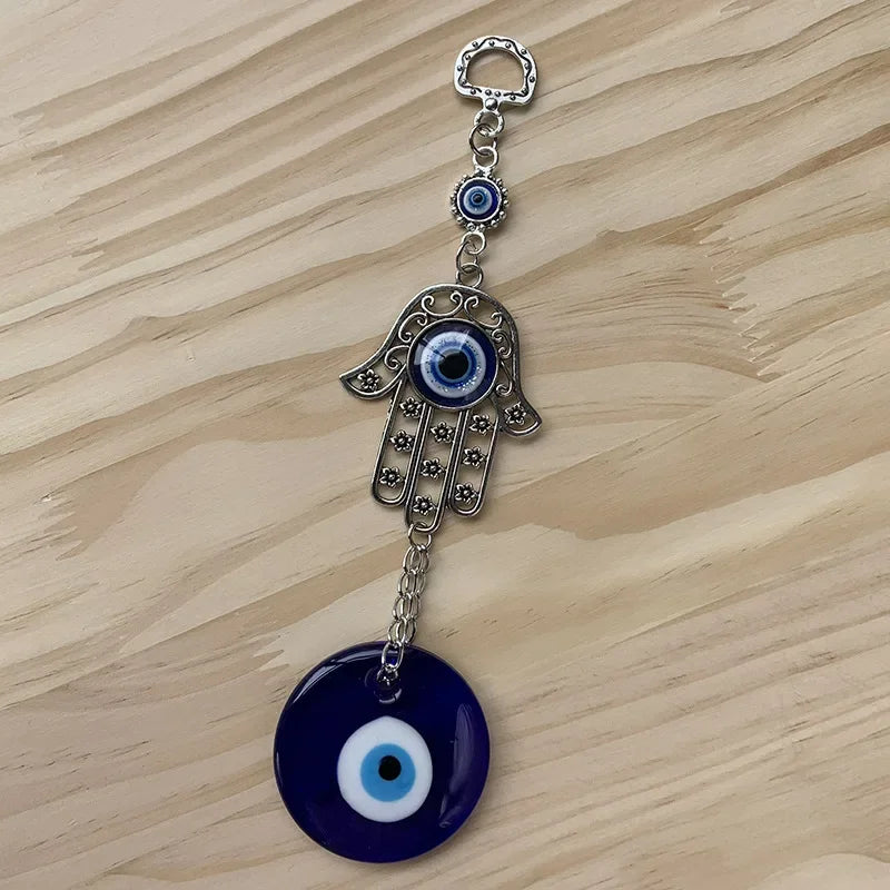 Turkish Blue Evil Eye Wall Hanging Pendant Amulet Lucky Charm Blessing Protection Gift Hamsa Hand Flower for Home Decoration