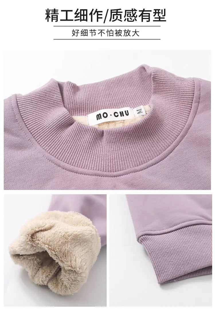 Fleece Pullover Sweatshirts For Women Autumn Turtleneck Long Sleeve Basic Solid Plus Velvet Thickened Sweater Female Clothes