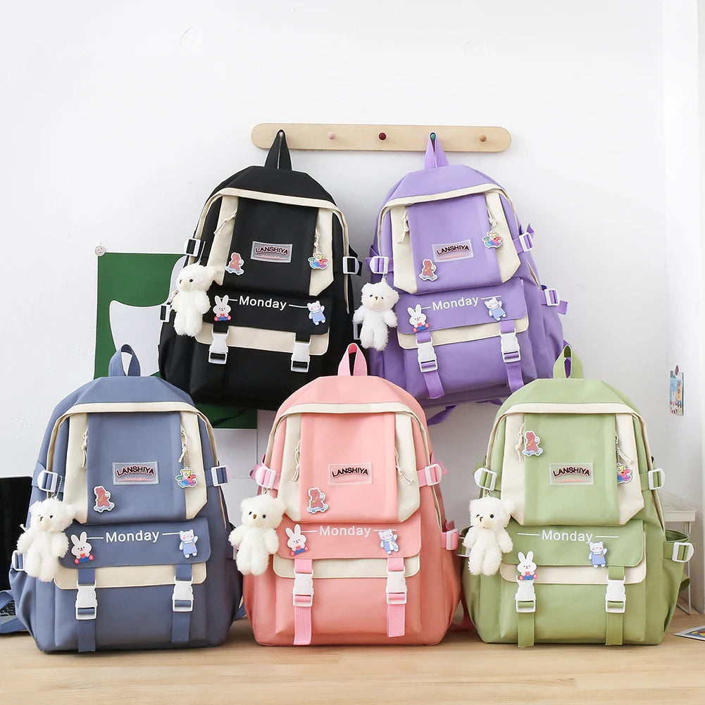 Women School Backpacks Schoolbag Canvas 4in1 For Teenagers Girls Student College Book Bag Satchel CasualBolsas Mochilas