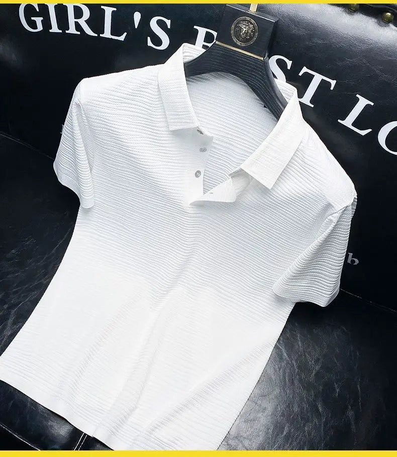 Summer New Luxury Polo T-shirt Men's Business Fashion Loose Button Lapel Breathable Short Sleeved Gentleman T-shirt Men's M-4xl