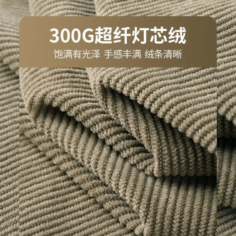 Men's Fleece Straight-leg Pants Casual Slim Fit Thick Solid Color Ankle Trousers Corduroy Drawstring Warm Jogger Sweatpants