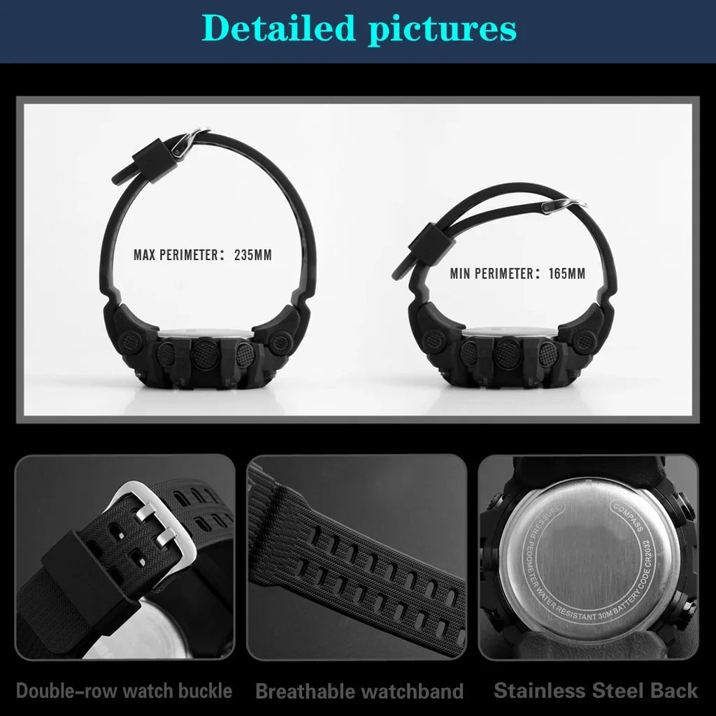 YIKAZE Men's LED Digital Watch Men Sport Watches Fitness Electronic Watch Multifunction Military Sports Watches Clock Kids Gifts